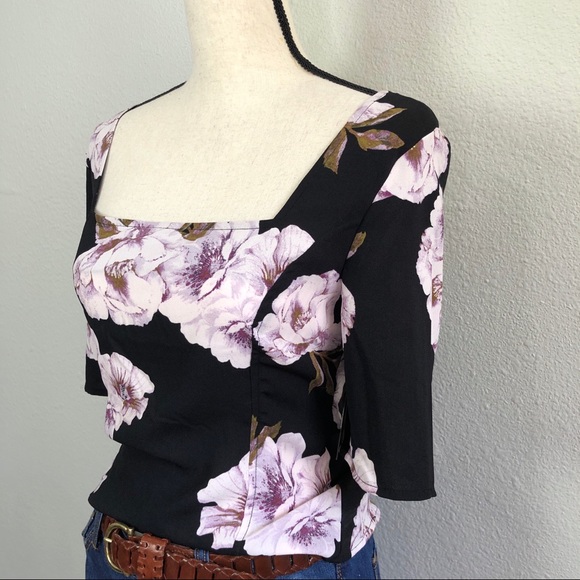 Free Press Floral Smocked Square Neck Cropped Top - Picture 2 of 6